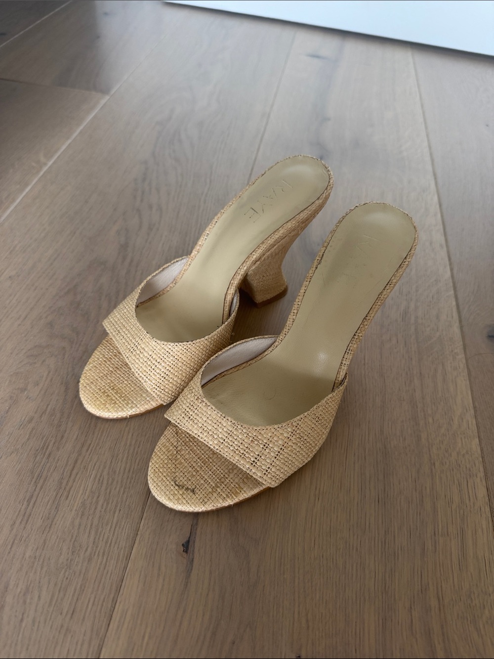 RAYE Natural Raffia Open-Toe Slide Mules